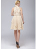 Beaded Halter Neck Champagne Chiffon Short Bridesmaid Dress